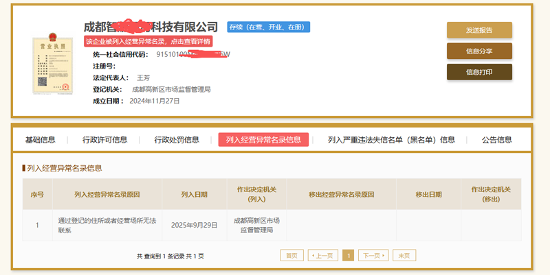 通过登记的住所或者经营场所无法联系